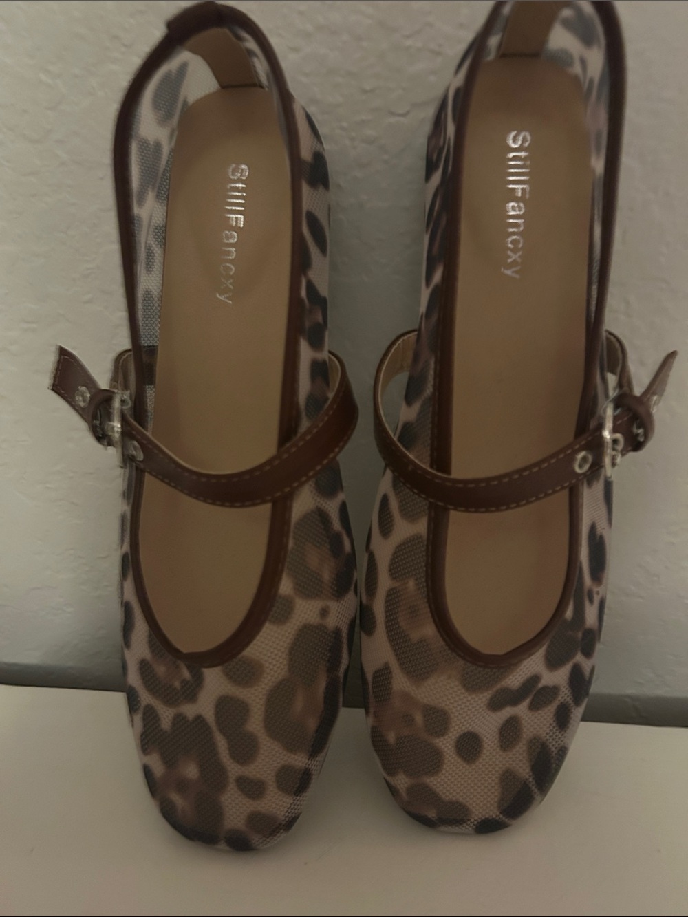 Women's Brown Leopard Print Mary Jane Slingback Shoes
